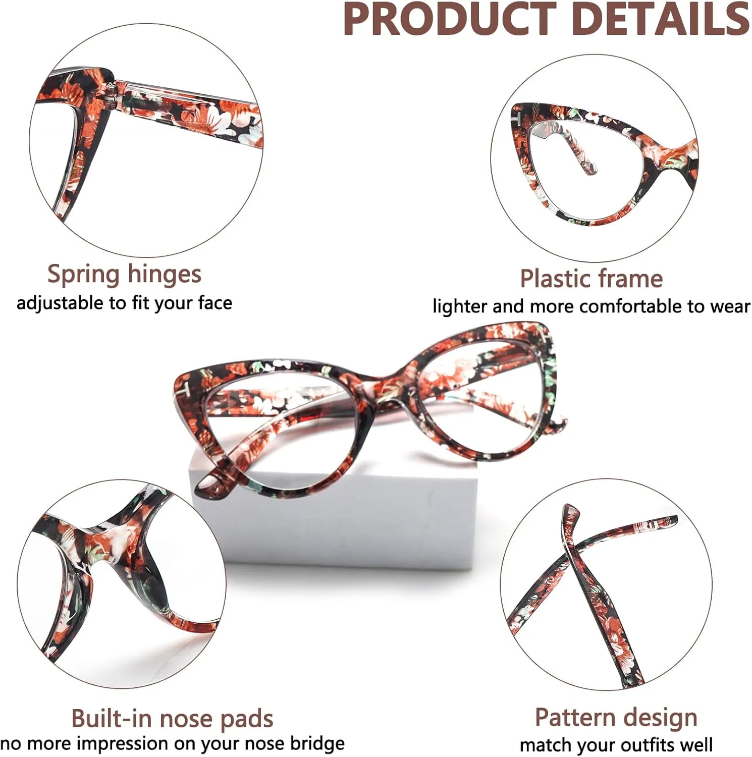 6 Pack Fashion Cat Eye Reading Glasses for Women Blue Light Blocking Oversized Spring Hinges Computer Readers (6 Mix Color, 2, Diopters)