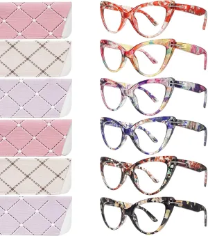 6 Pack Fashion Cat Eye Reading Glasses for Women Blue Light Blocking Oversized Spring Hinges Computer Readers (6 Mix Color, 2, Diopters)