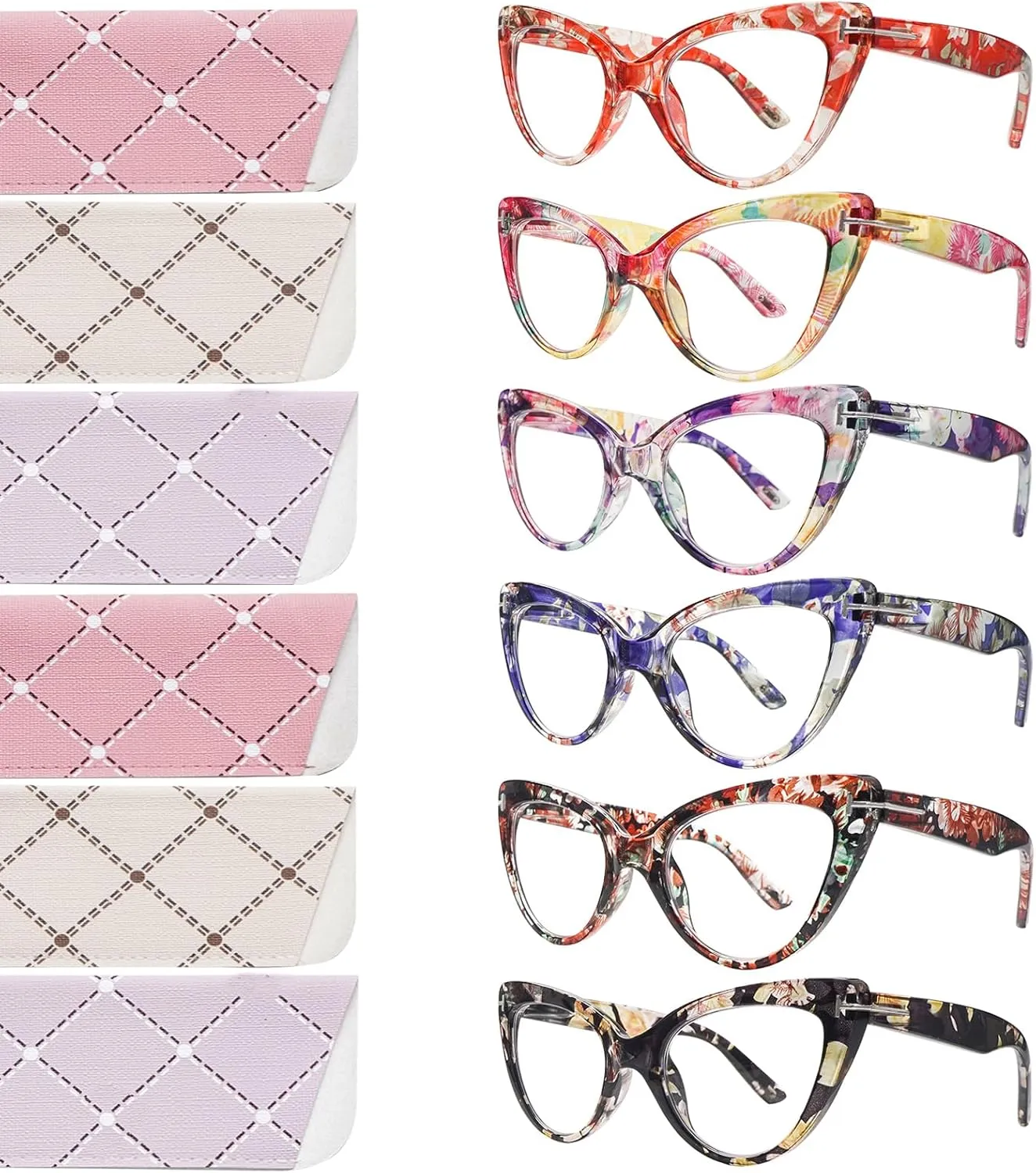 6 Pack Fashion Cat Eye Reading Glasses for Women Blue Light Blocking Oversized Spring Hinges Computer Readers (6 Mix Color, 2, Diopters)