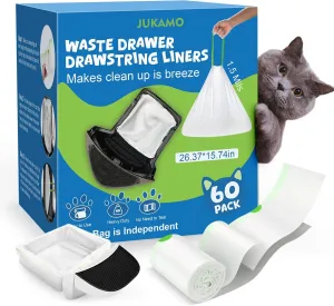 60 Pack Litter Box Robot 3 and 4 Waste Bags,1.5 Mils Thick Drawstrings Self Cleaning Cat Litter Box Robot Waste Liner Bags Replacement,Compatible with Automatic Self-Cleaning Robot