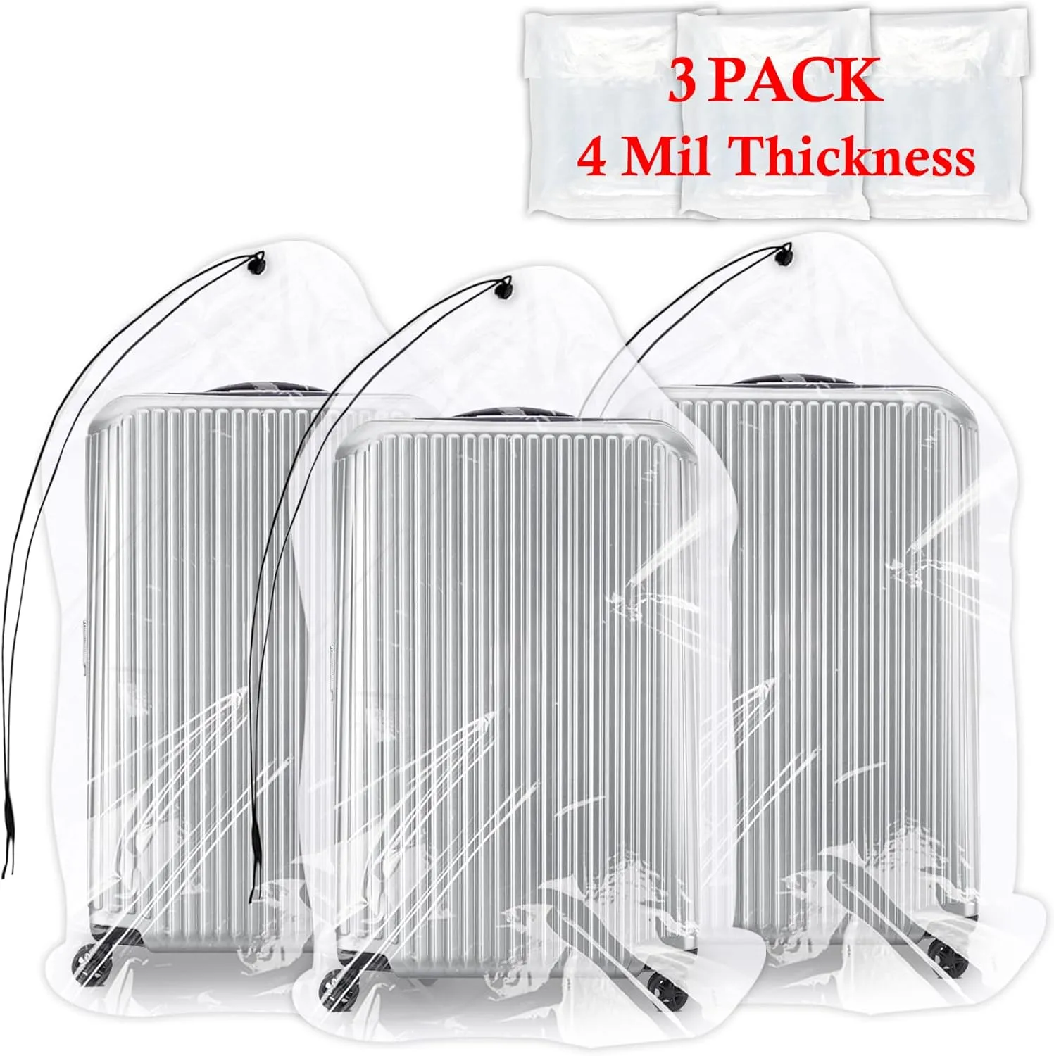 62x31 Inch Extra Large Clear Drawstring Plastic Bags 3 Pack(4 Mils), Dustproof Moistureproof Reusable Big Giant Luggage Storage Bag for Suitcase Garage Organizer, Blanket, Plush Toys