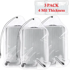 62x31 Inch Extra Large Clear Drawstring Plastic Bags 3 Pack(4 Mils), Dustproof Moistureproof Reusable Big Giant Luggage Storage Bag for Suitcase Garage Organizer, Blanket, Plush Toys