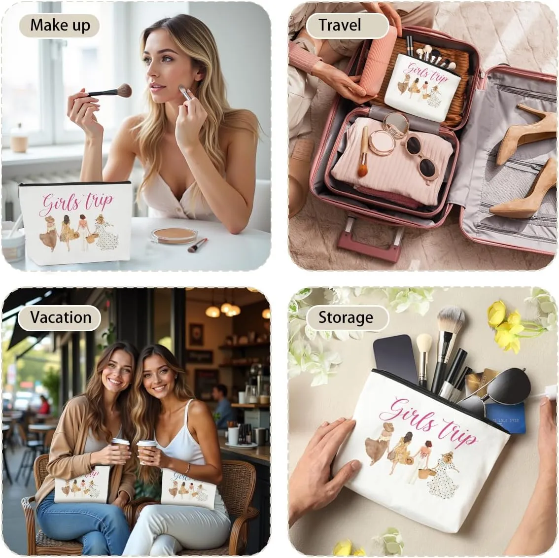 6Pcs Girls Trip Gifts Favors Girls Weekend Gifts for Women Makeup Bag Cosmetic Bag Girls Trip Essentials Weekend Bag Coin Purse for Sister Girl Lady Daughter Bestie Graduation Christmas Birthday
