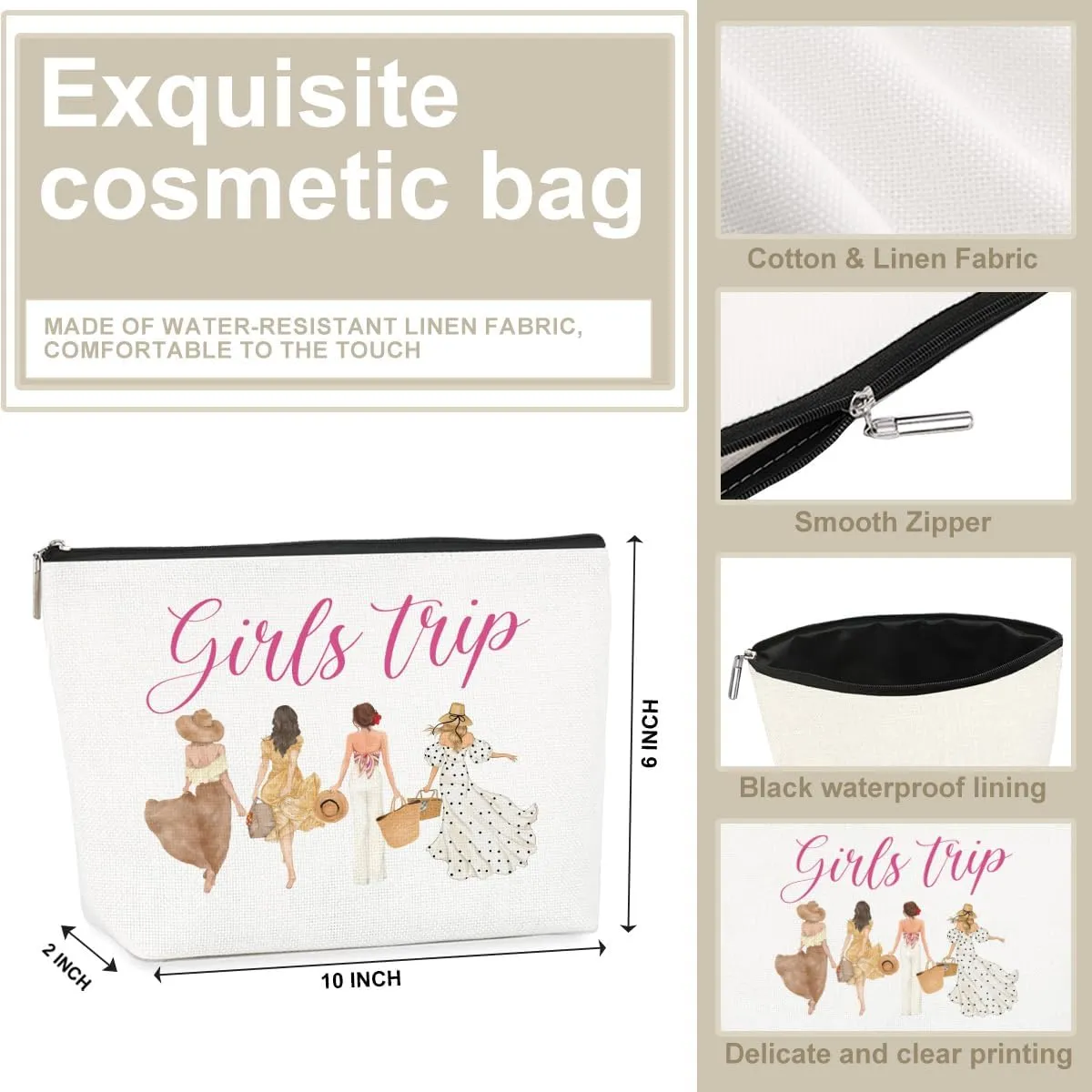 6Pcs Girls Trip Gifts Favors Girls Weekend Gifts for Women Makeup Bag Cosmetic Bag Girls Trip Essentials Weekend Bag Coin Purse for Sister Girl Lady Daughter Bestie Graduation Christmas Birthday