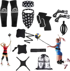 8 Pcs Volleyball Training Equipment Aid Kit, Girls Volleyball Trainer Knee Pads Elastic Belt Hand Straps Arm Sleeves Bags Spike Trainer Gear Gifts for Beginners Coaching Supplies