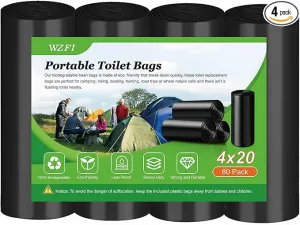 80 Portable Camping Toilet Bags,8 Gallon Super Thick Camping Toilet Bags Biodegradable Porta Potty Bags Leak-Proof Trash Bags for Adults Outdoor Boating Travel