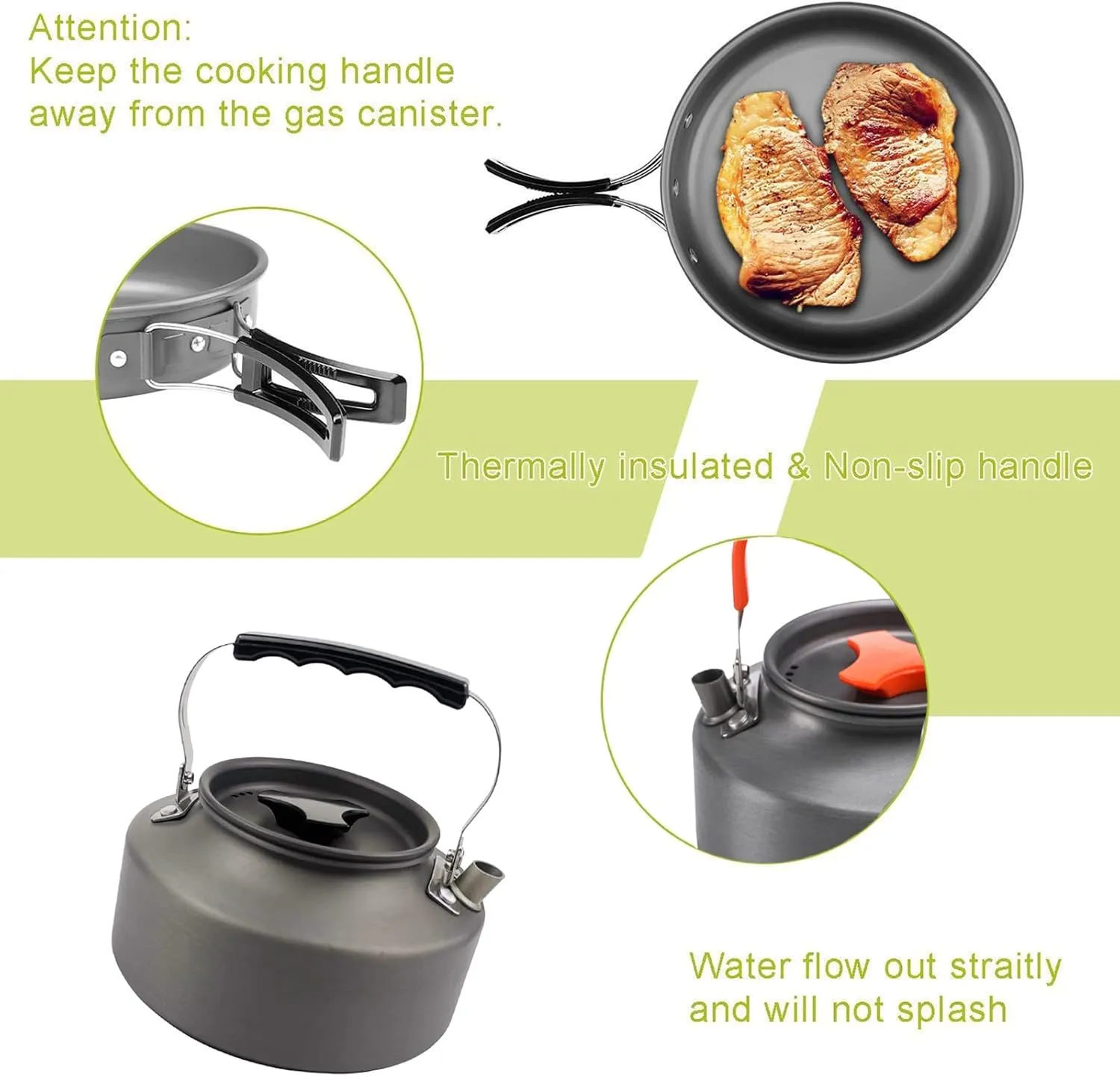9 Pcs Camping Cookware Set Outdoor Non-Stick Cooking Backpacking Pots Teapots Bowls Set Mess Kit Hiking Picnic Tableware Equipment