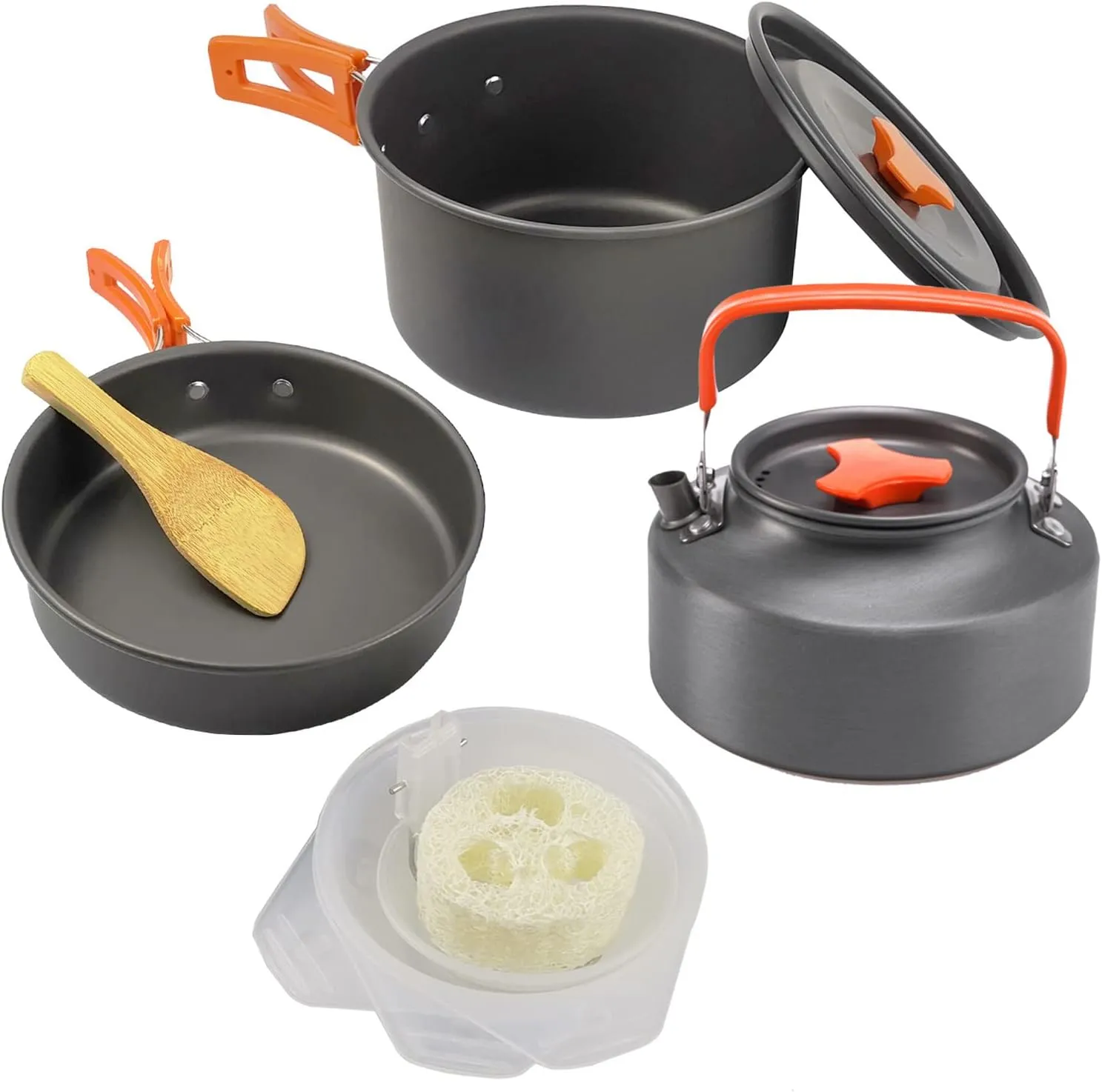 9 Pcs Camping Cookware Set Outdoor Non-Stick Cooking Backpacking Pots Teapots Bowls Set Mess Kit Hiking Picnic Tableware Equipment