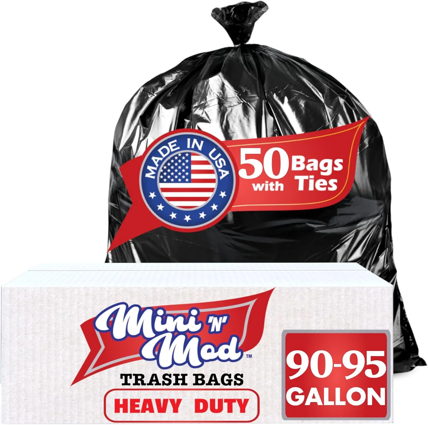 95 Gallon Trash Bags Heavy Duty | 50 Count | Extra Large 95-96 Gallon Trash Can Liners | 100 Gal for Outdoor, Commercial, and Home Use