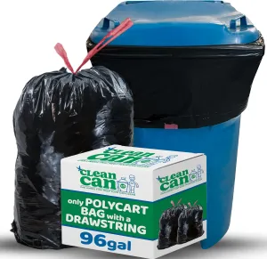 96 Gallon Industrial Strength Draw String Black Trash Bags, for Heavy Duty Curb Pickup & Outdoor Trash Bins (20 each)
