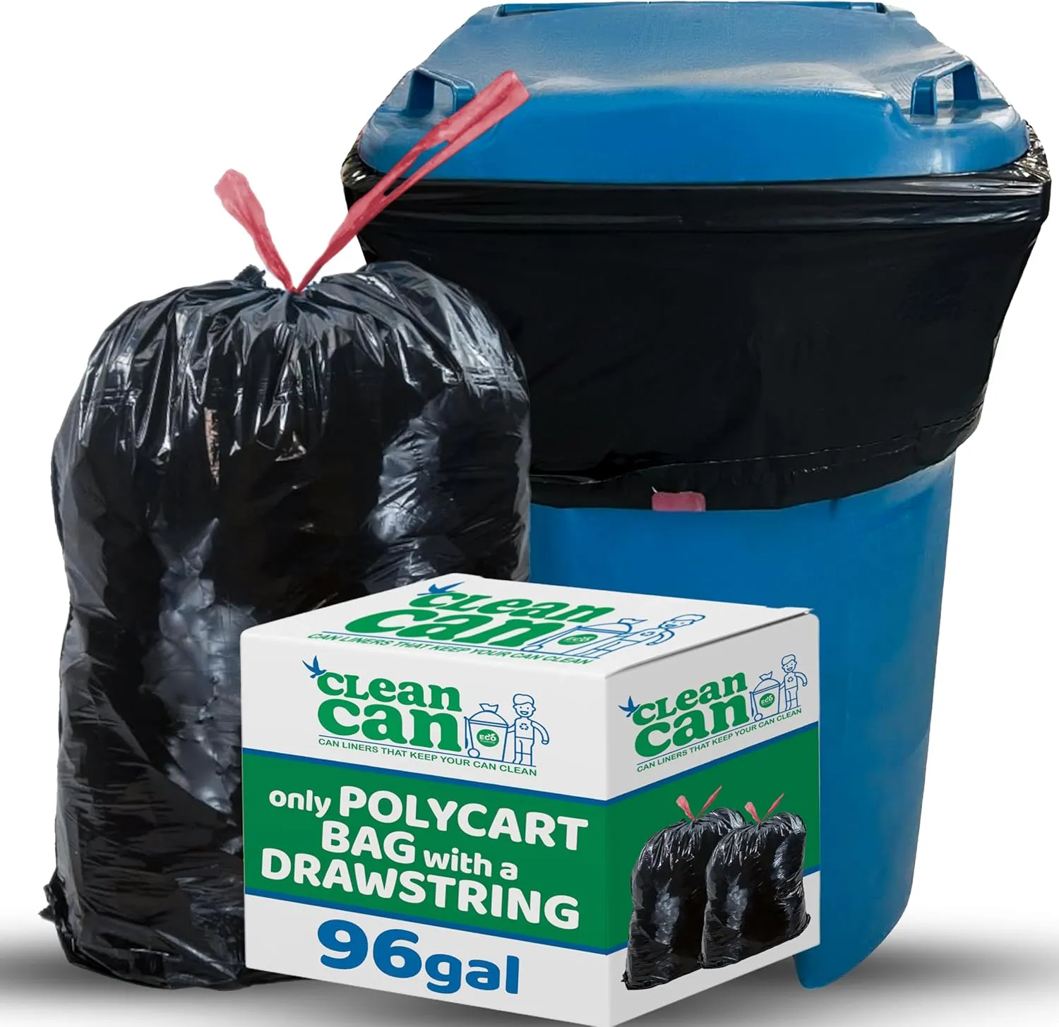 96 Gallon Industrial Strength Draw String Black Trash Bags, for Heavy Duty Curb Pickup & Outdoor Trash Bins (20 each)