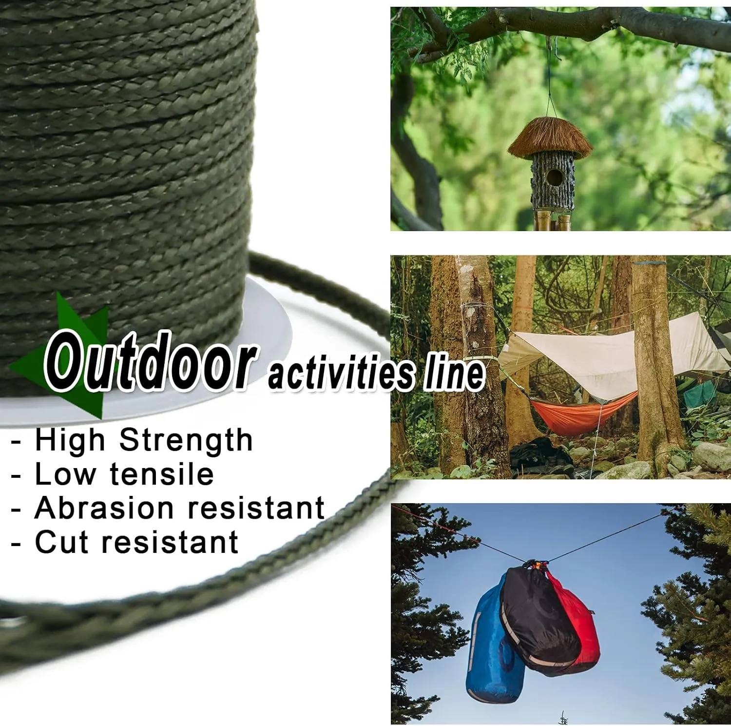 9KM DWLIFE Camo Green Kevlar Cord, High Strength, Ultralight, Abrasion Resistance for Trip Wire, Saw, Model Rocket, Hammock Tarp Ridgeline, Camping，Tactical Survival for Outdoor
