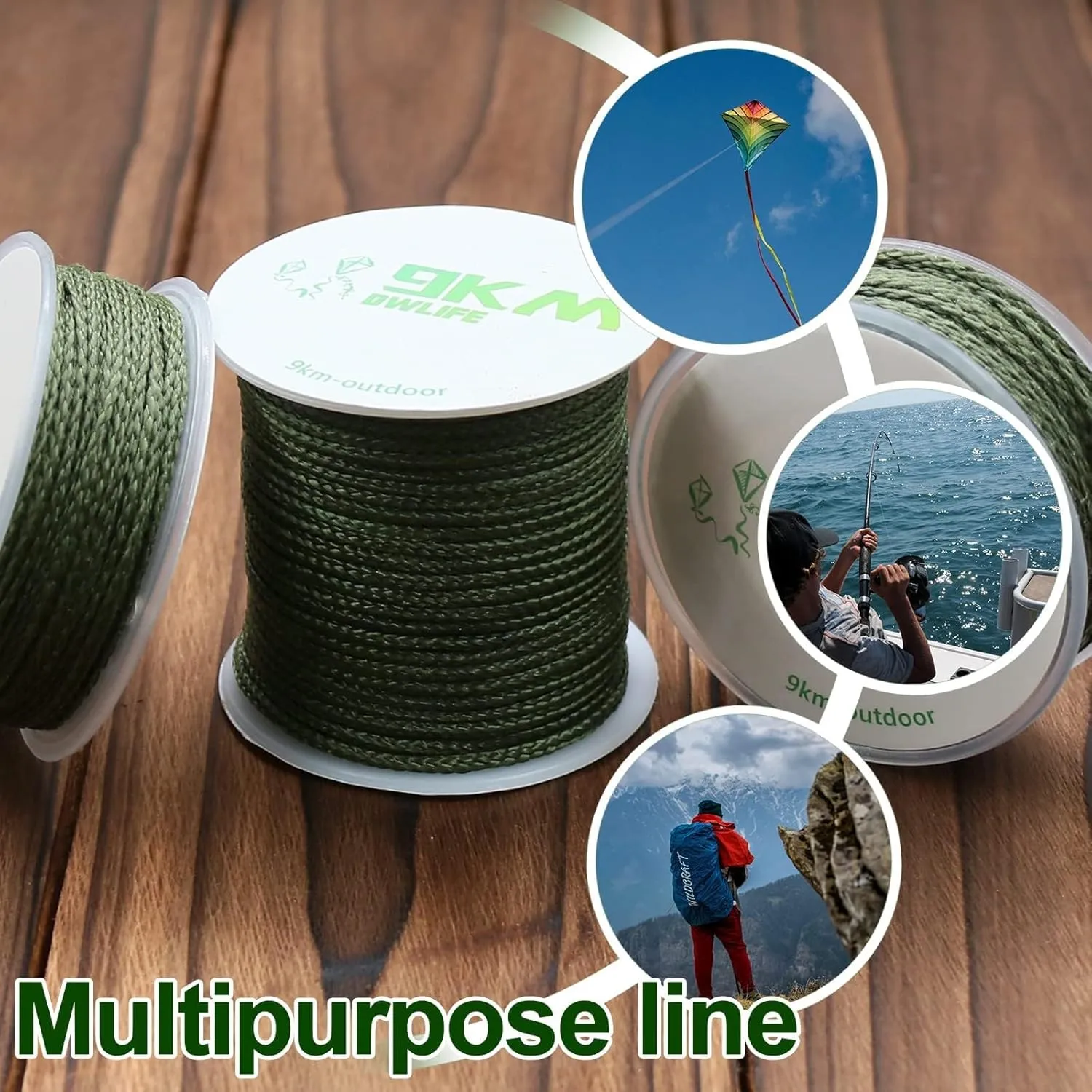 9KM DWLIFE Camo Green Kevlar Cord, High Strength, Ultralight, Abrasion Resistance for Trip Wire, Saw, Model Rocket, Hammock Tarp Ridgeline, Camping，Tactical Survival for Outdoor