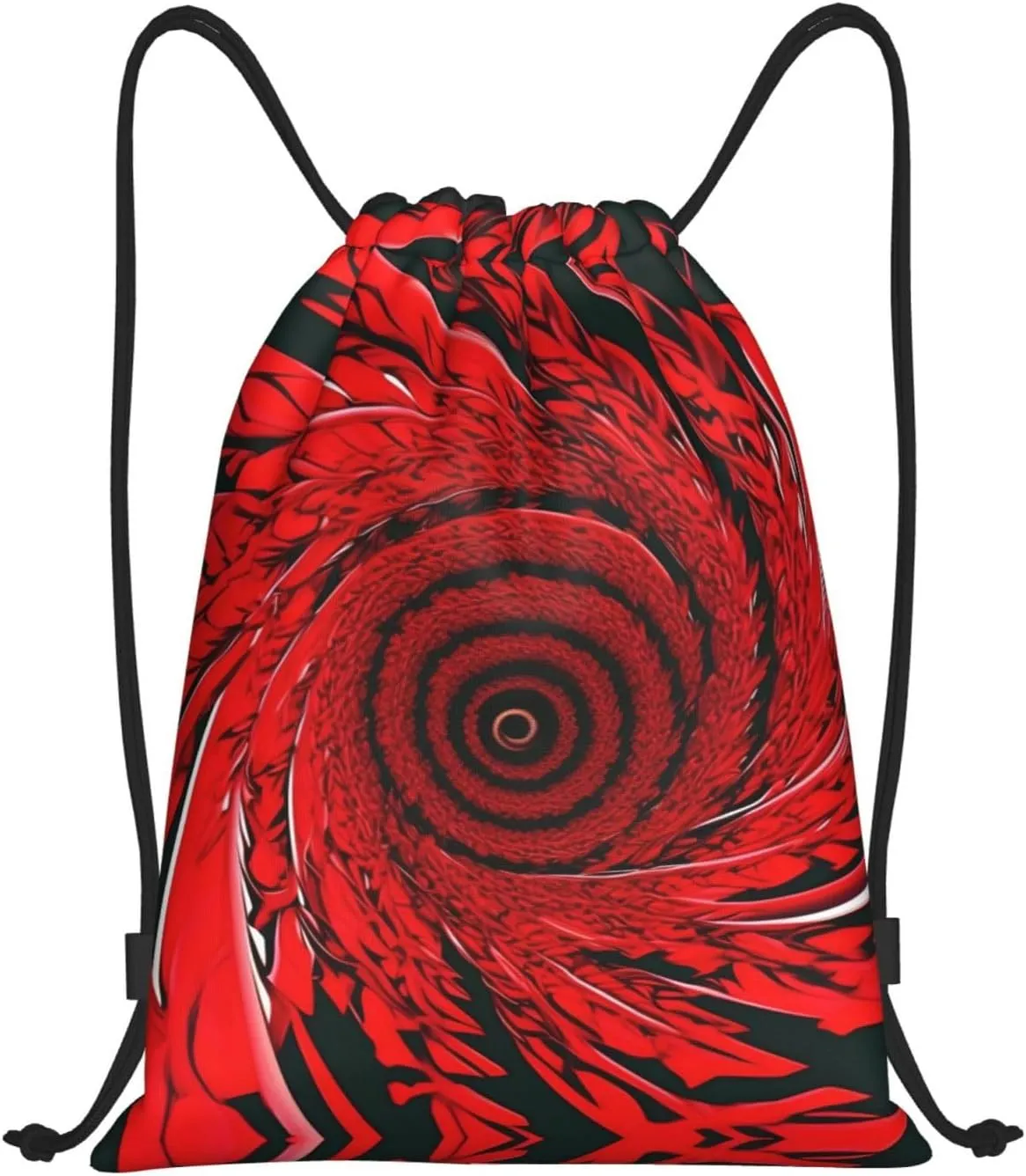 Adjustable Lightweight Gym Drawstring Sackpack - Drawstring Bags for Sports, Fitness, Yoga, and Travel Red Flower Vortex Spiral