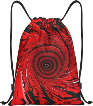 Adjustable Lightweight Gym Drawstring Sackpack - Drawstring Bags for Sports, Fitness, Yoga, and Travel Red Flower Vortex Spiral