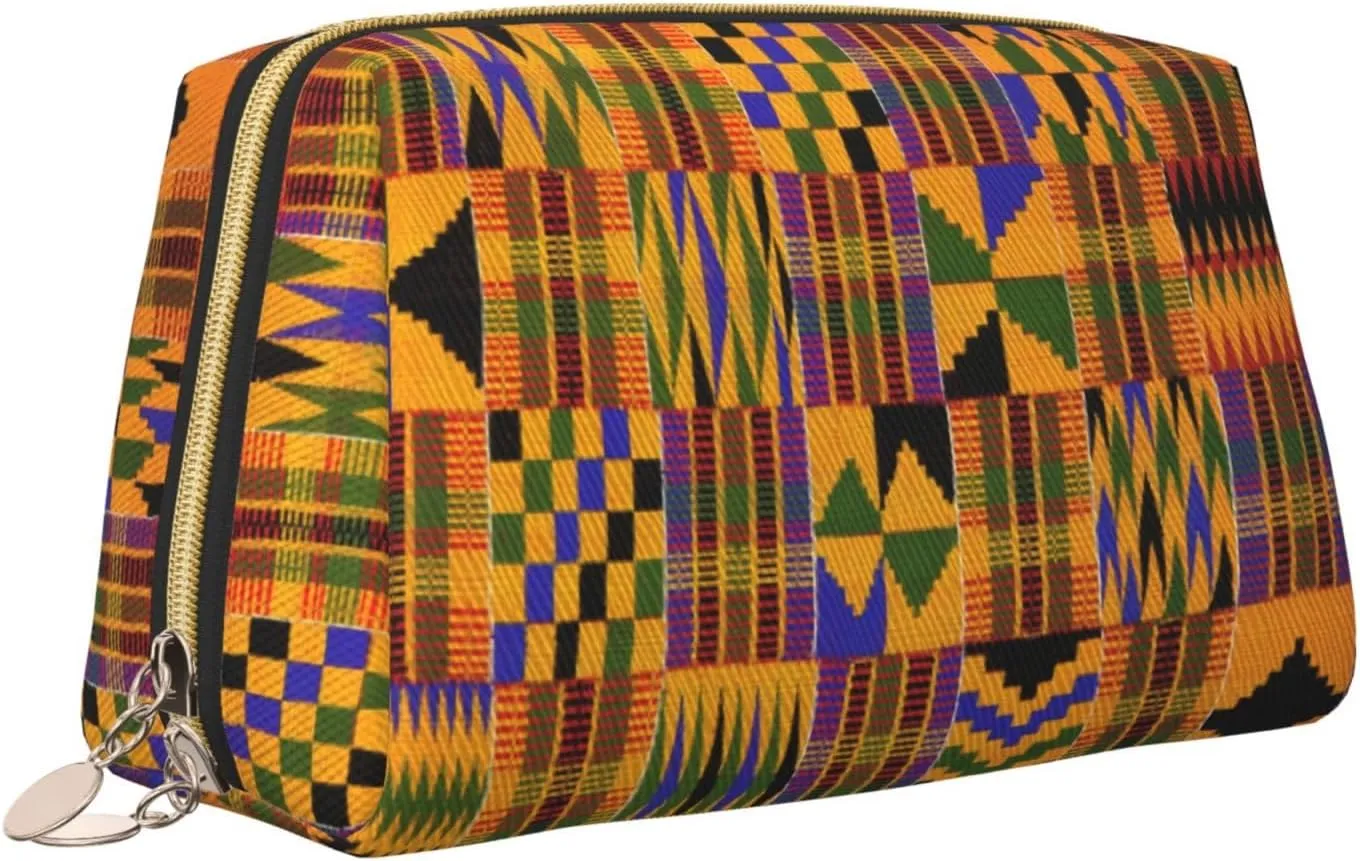 African Tribal Ethnic Texture Print Cosmetic Bags,Leather Makeup Bag Small For Purse,Cosmetic Pouch,Toiletry Clutch For Women Travel