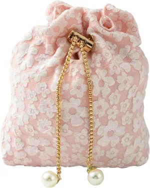 Airssory 5 pcs Pink Flower Drawstring Gifts-Bags Spring Floral Jewelry Candy Wrap Bags with Chain for Wedding Birthday Party Present Decoration 15x13cm