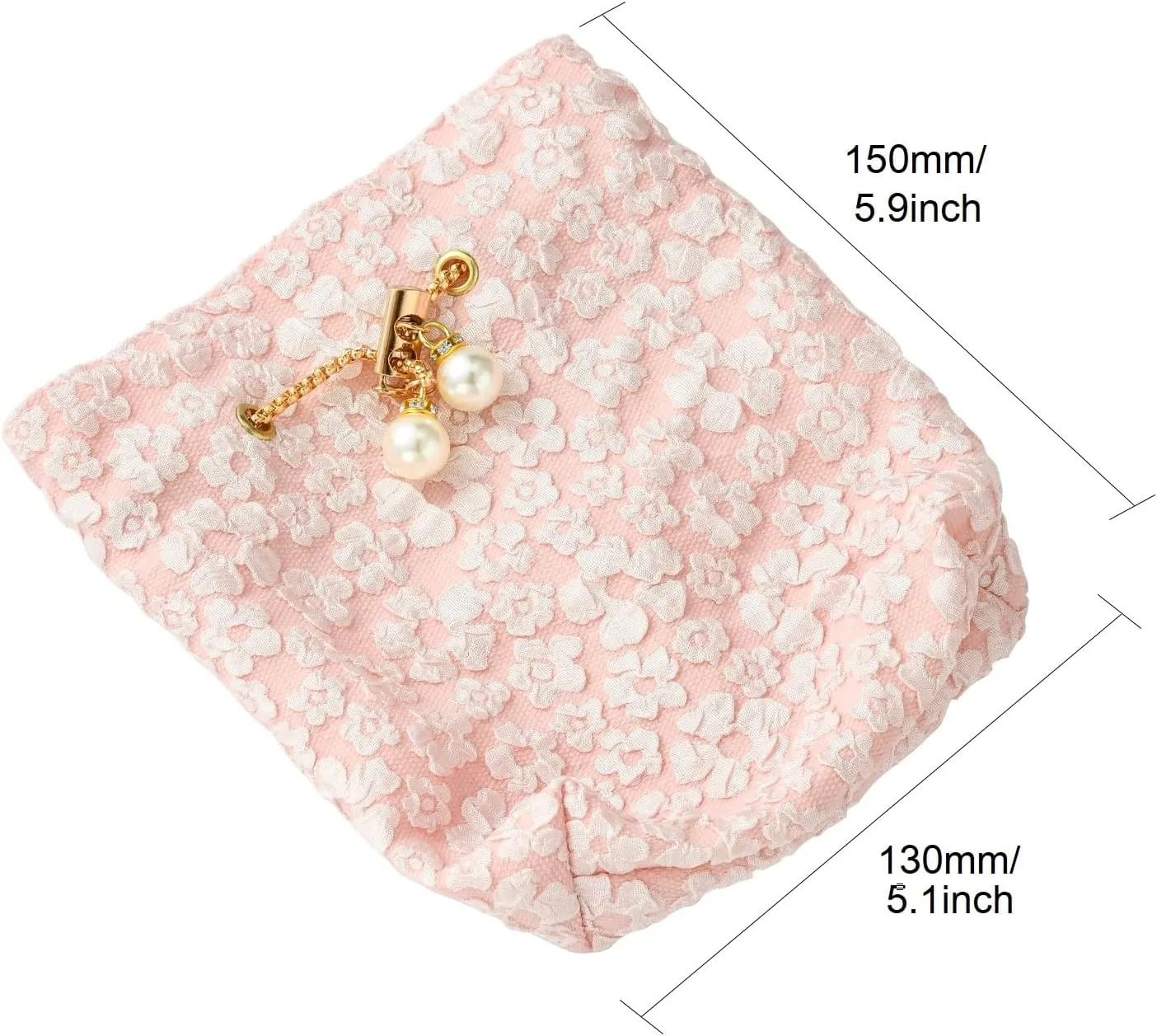 Airssory 5 pcs Pink Flower Drawstring Gifts-Bags Spring Floral Jewelry Candy Wrap Bags with Chain for Wedding Birthday Party Present Decoration 15x13cm