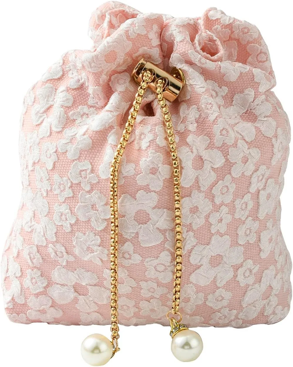 Airssory 5 pcs Pink Flower Drawstring Gifts-Bags Spring Floral Jewelry Candy Wrap Bags with Chain for Wedding Birthday Party Present Decoration 15x13cm