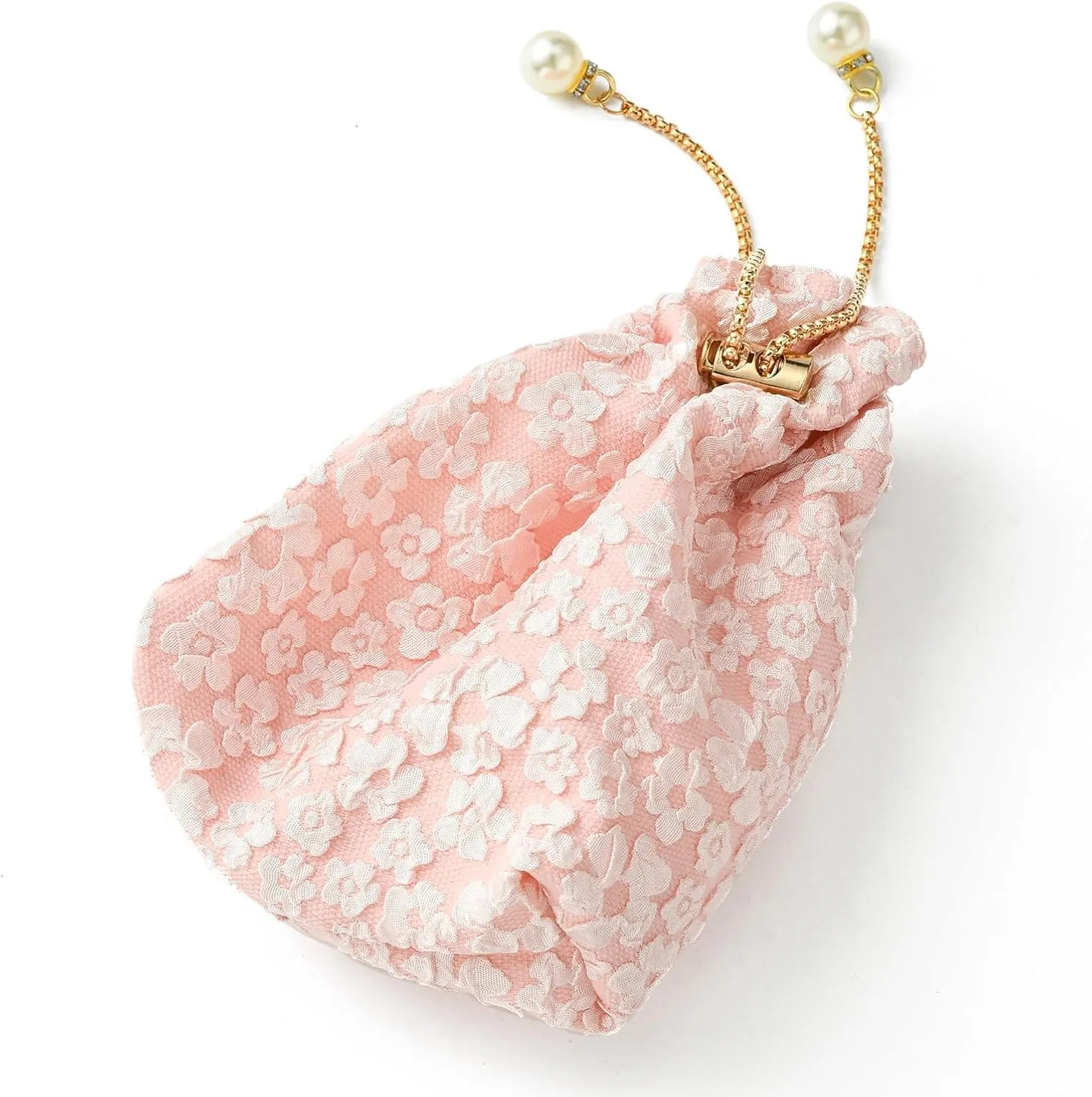 Airssory 5 pcs Pink Flower Drawstring Gifts-Bags Spring Floral Jewelry Candy Wrap Bags with Chain for Wedding Birthday Party Present Decoration 15x13cm