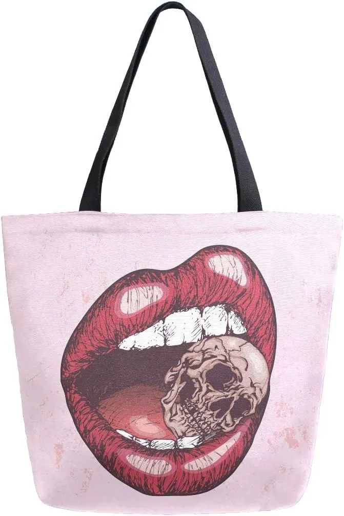 ALAZA Large Canvas Tote Bag African American Woman With Curly Hair Shopping Shoulder Handbag