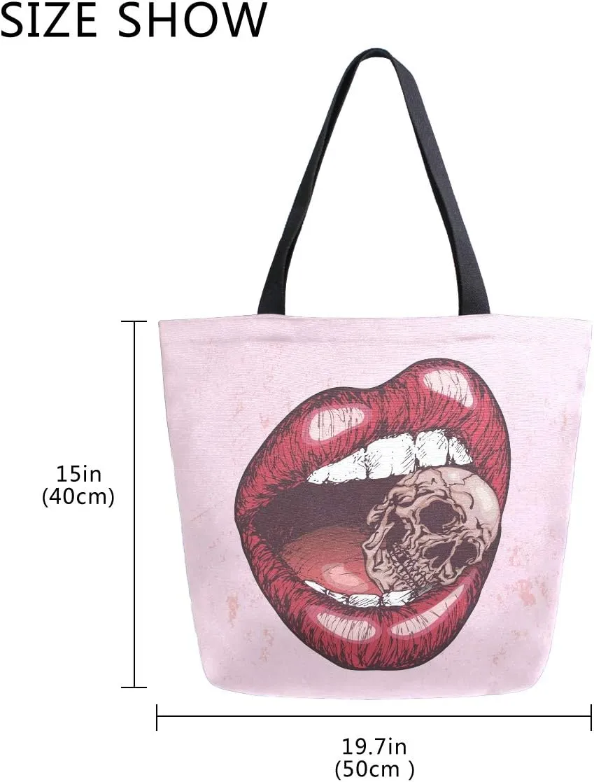 ALAZA Large Canvas Tote Bag African American Woman With Curly Hair Shopping Shoulder Handbag