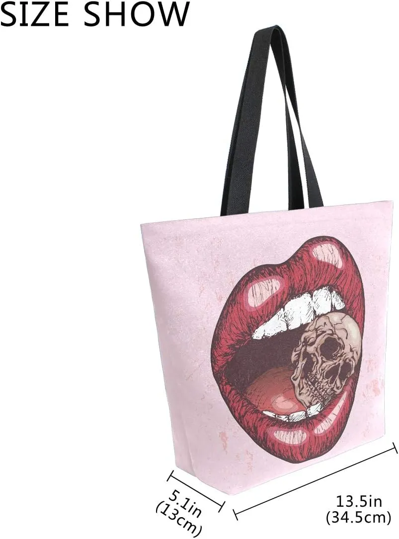 ALAZA Large Canvas Tote Bag African American Woman With Curly Hair Shopping Shoulder Handbag