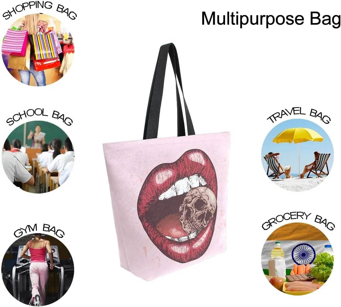 ALAZA Large Canvas Tote Bag African American Woman With Curly Hair Shopping Shoulder Handbag