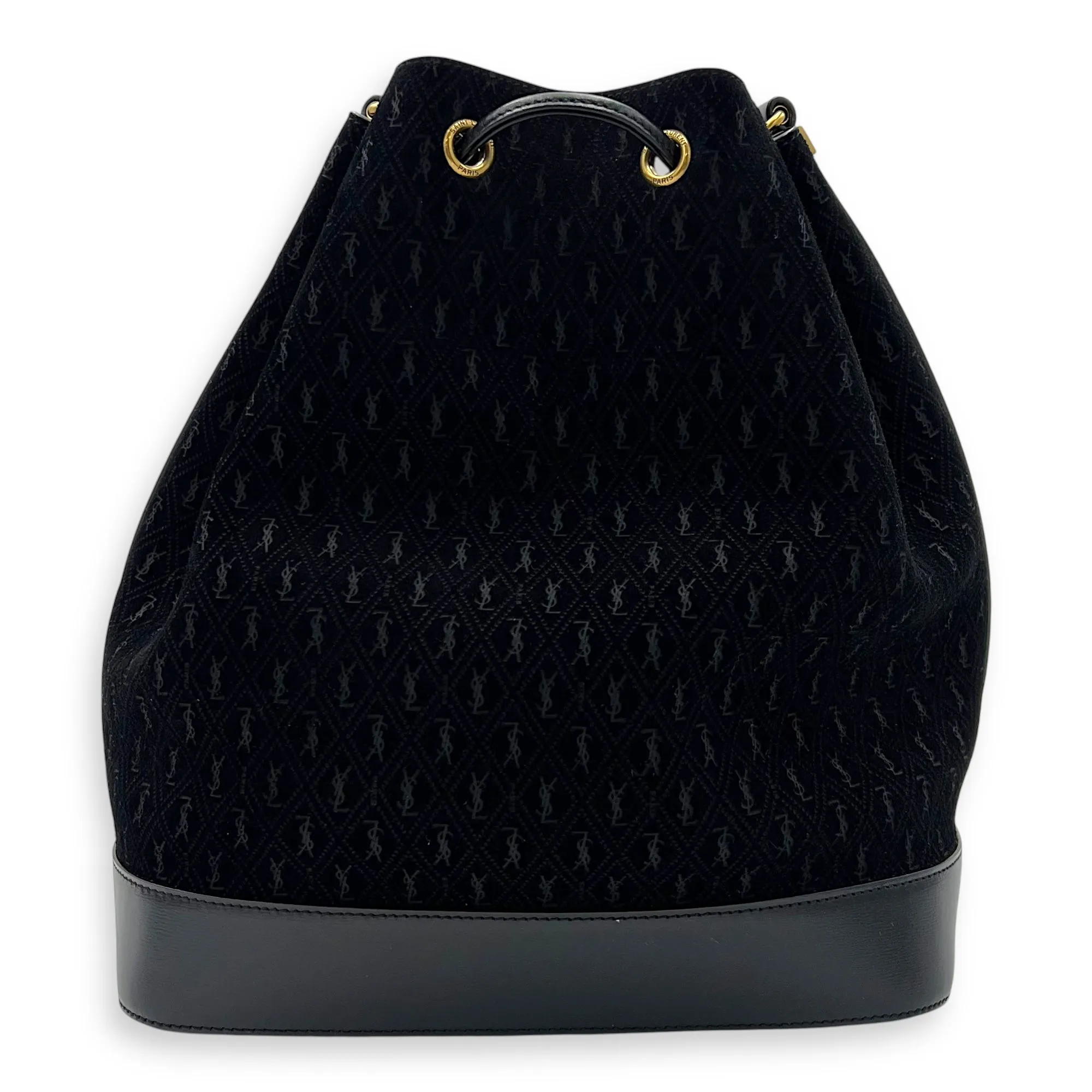 All Over Black Bucket Bag in Suede Leather, Gold hardware