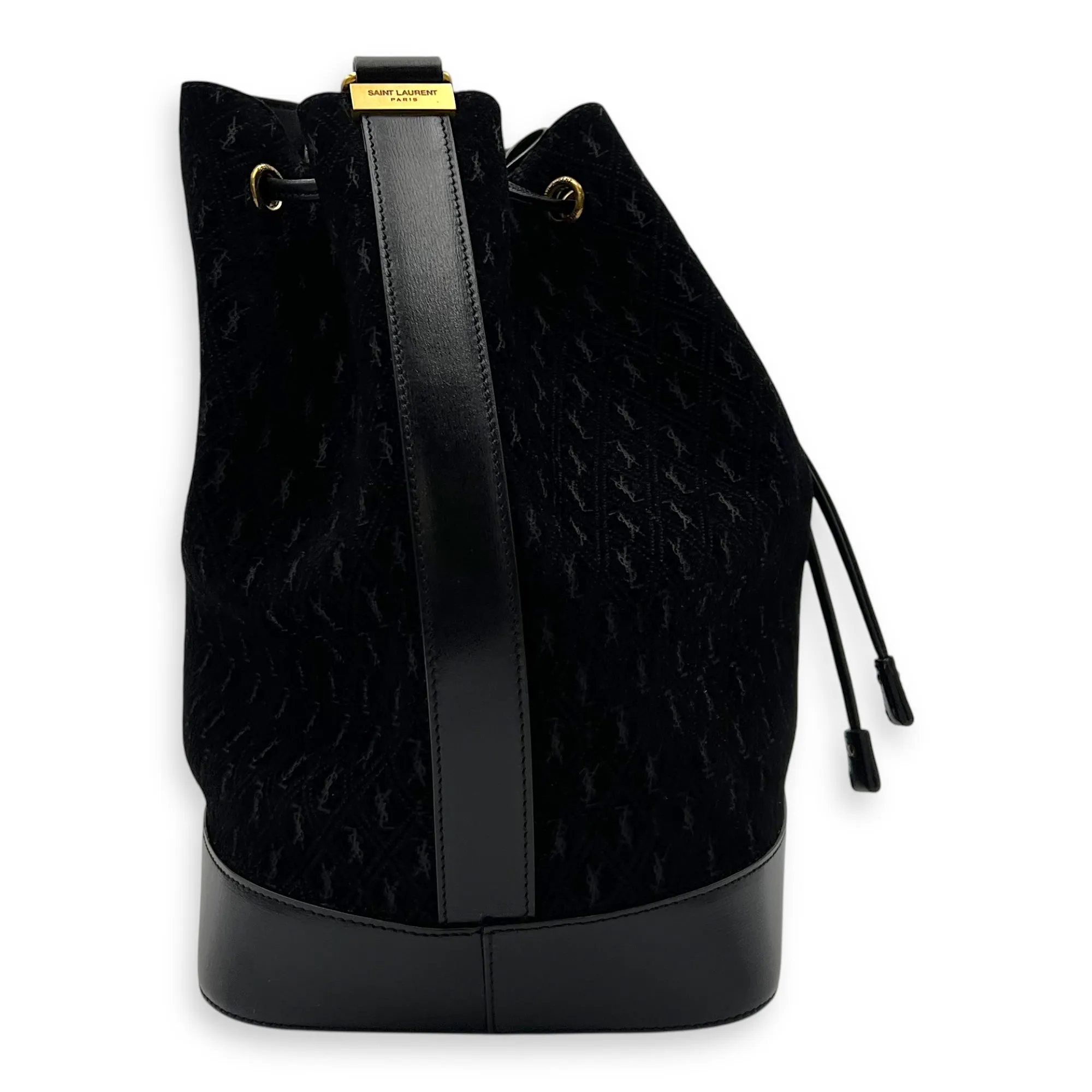 All Over Black Bucket Bag in Suede Leather, Gold hardware