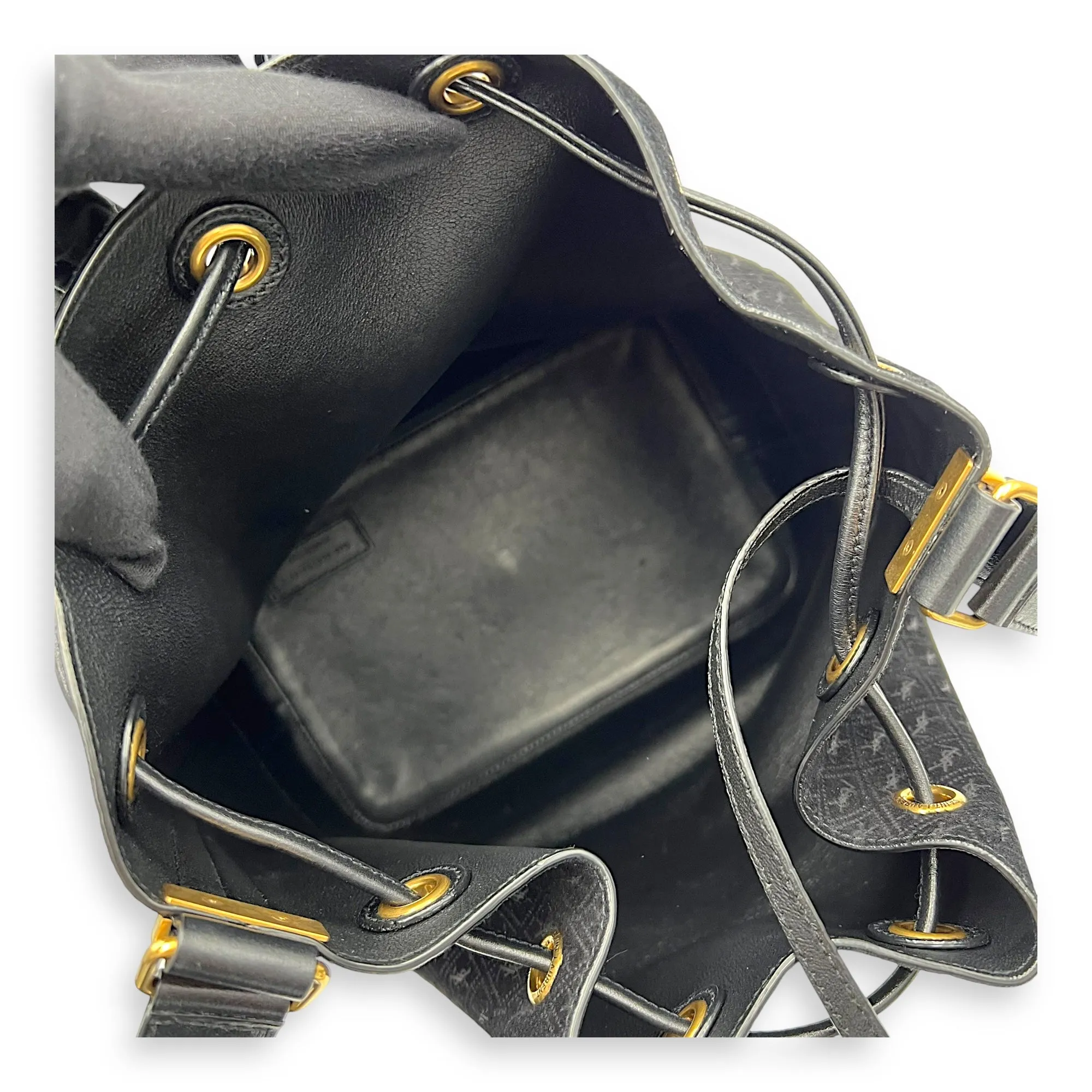 All Over Black Bucket Bag in Suede Leather, Gold hardware