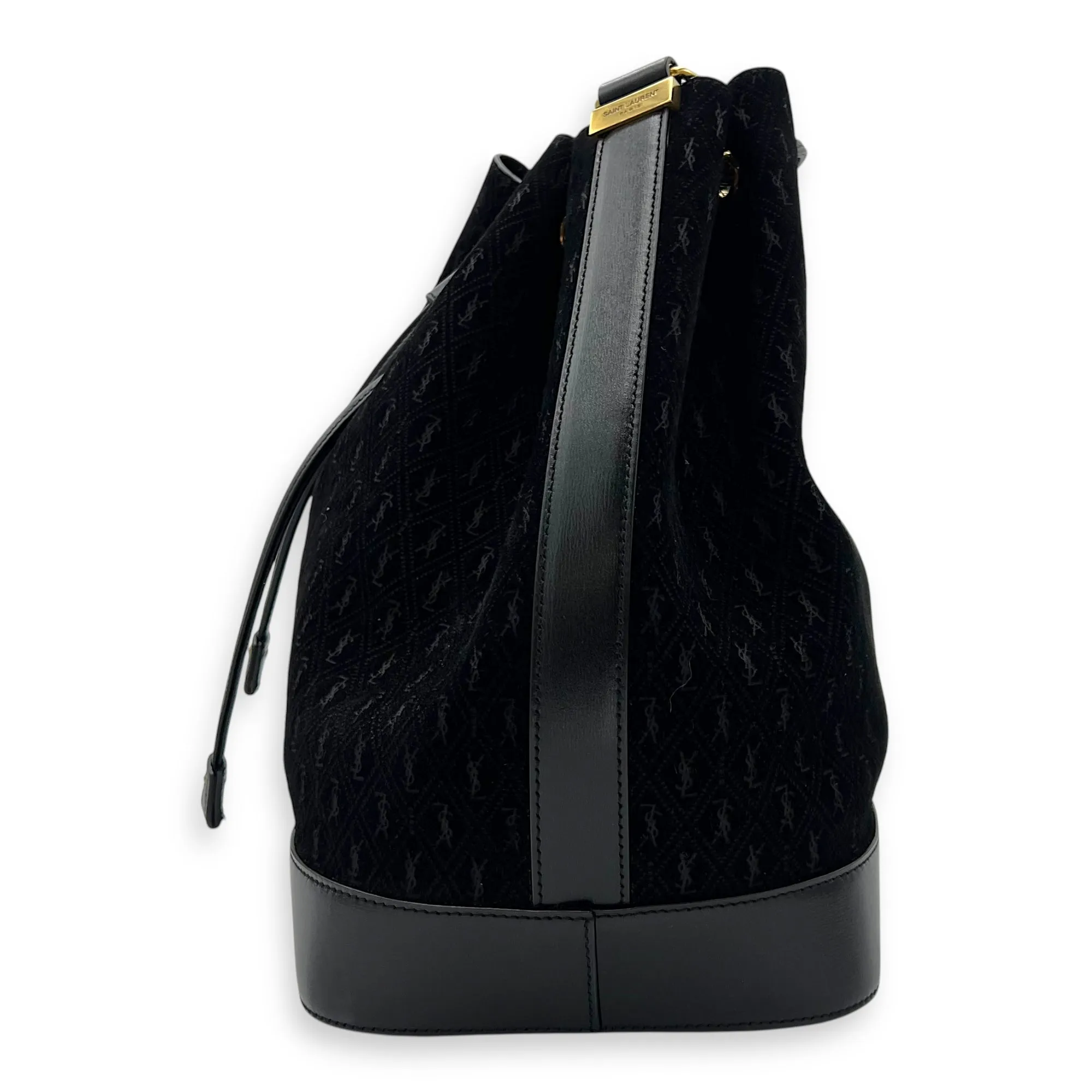 All Over Black Bucket Bag in Suede Leather, Gold hardware