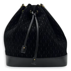 All Over Black Bucket Bag in Suede Leather, Gold hardware