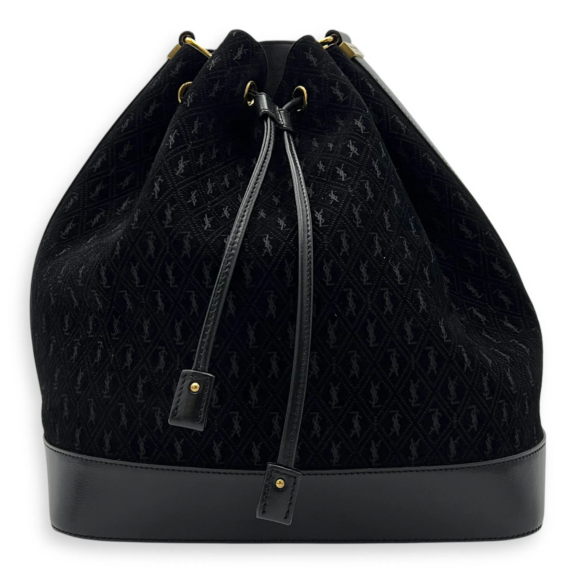 All Over Black Bucket Bag in Suede Leather, Gold hardware