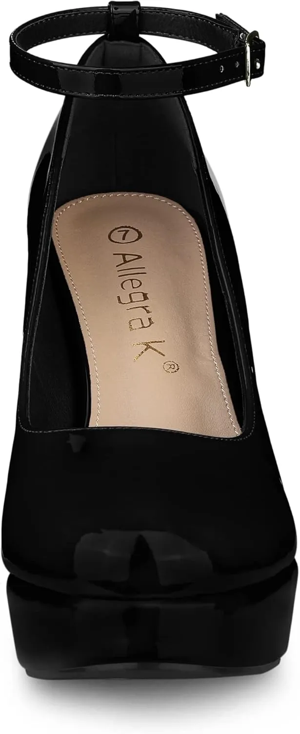 Allegra K Women's Platform Ankle Strap Chunky Heel Mary Janes Pumps