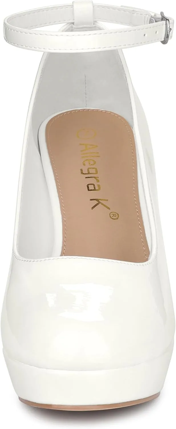 Allegra K Women's Platform Ankle Strap Chunky Heel Mary Janes Pumps