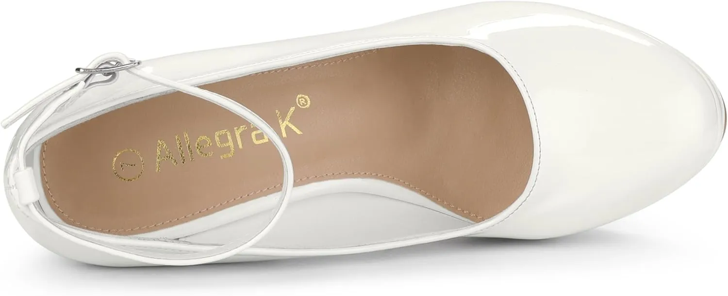 Allegra K Women's Platform Ankle Strap Chunky Heel Mary Janes Pumps