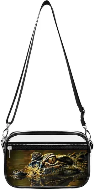 Alligator Head And Eyes Above Water Clear Stadium Bag Clear Mini Messenger Bags with 2 Compartments Crossbody Bag