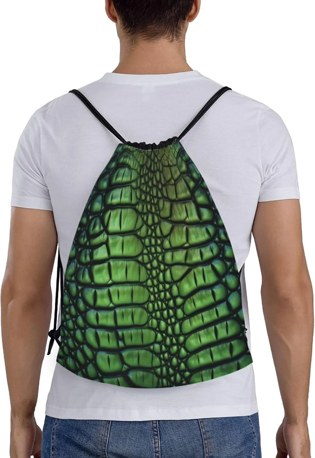 Alligator Skin Drawstring Backpack for Men Gym Bag String Bag Waterproof Drawstring Bag for Women Swim Bag Small