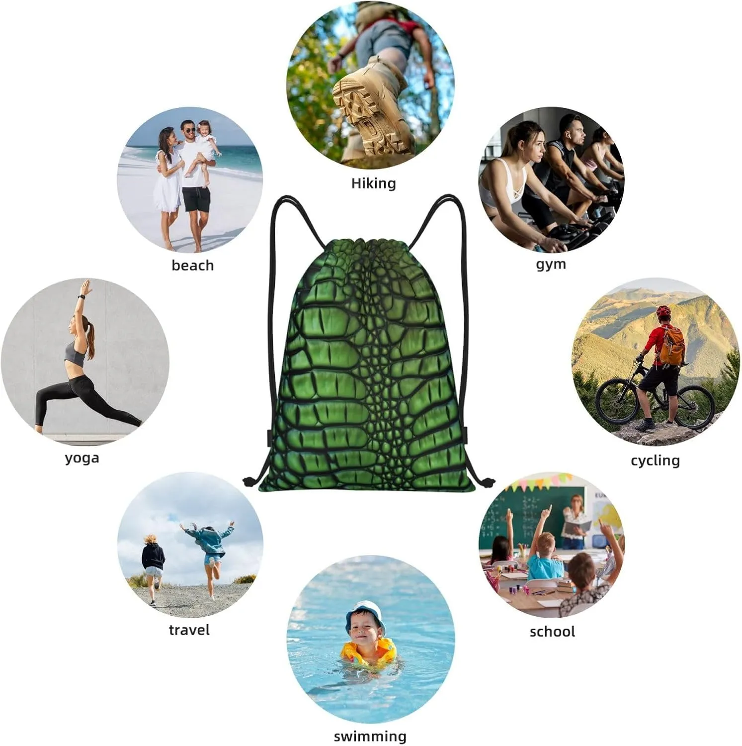 Alligator Skin Drawstring Backpack for Men Gym Bag String Bag Waterproof Drawstring Bag for Women Swim Bag Small