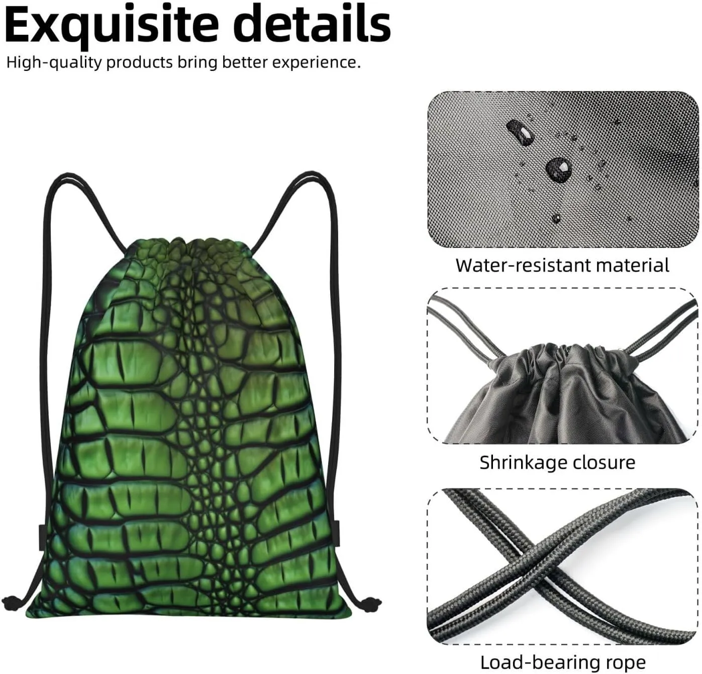 Alligator Skin Drawstring Backpack for Men Gym Bag String Bag Waterproof Drawstring Bag for Women Swim Bag Small