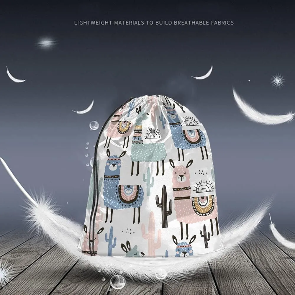 Alpaca Drawstring Bags Backpack Bag Llama Cactus Cartoon Animal Funny Bohemian Style Boho Design Hand Drawn Sport Gym Sack Drawstring Bag String Bag Yoga Bag for Men Women