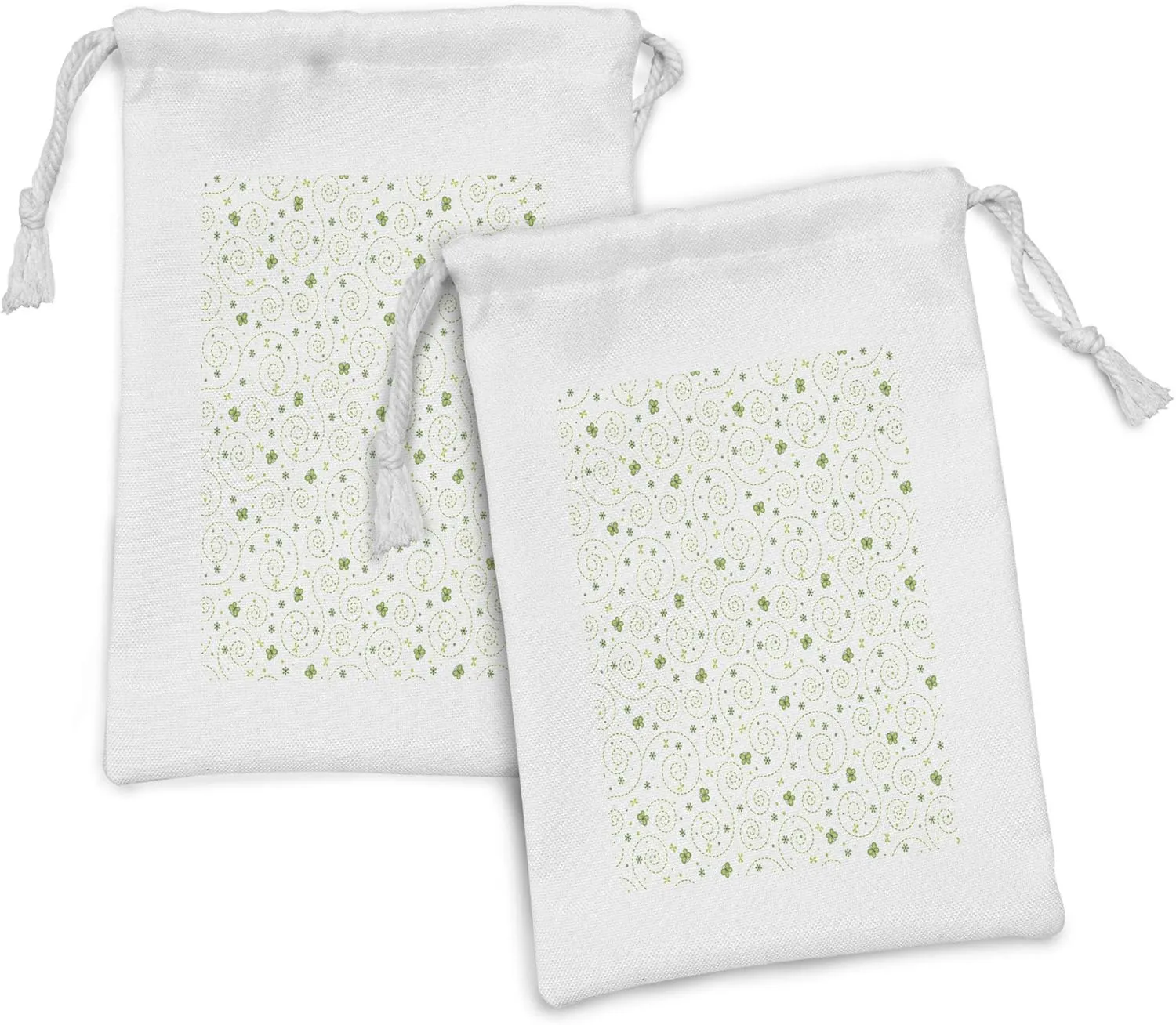 Ambesonne Butterfly Fabric Pouch Set of 2, Flying Routes Connected with Lines Flowers Spring Awakening, Small Drawstring Bag for Toiletries Masks and Favors, 9" x 6", Yellow Green