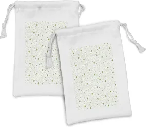 Ambesonne Butterfly Fabric Pouch Set of 2, Flying Routes Connected with Lines Flowers Spring Awakening, Small Drawstring Bag for Toiletries Masks and Favors, 9" x 6", Yellow Green