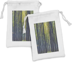 Ambesonne Fall Fabric Pouch Set of 2, Beach Autumn Forest with Thin Deciduous Trees in European Wilderness Woodland Image, Small Drawstring Bag for Toiletries Masks and Favors, 9" x 6", Grey Green
