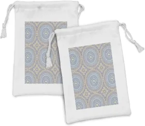 Ambesonne Mandala Fabric Pouch Set of 2, Ethnic Dots and Shapes Forming Concentric Illusion in Different Earth Tones, Small Drawstring Bag for Toiletries Masks and Favors, 9" x 6", Multicolor