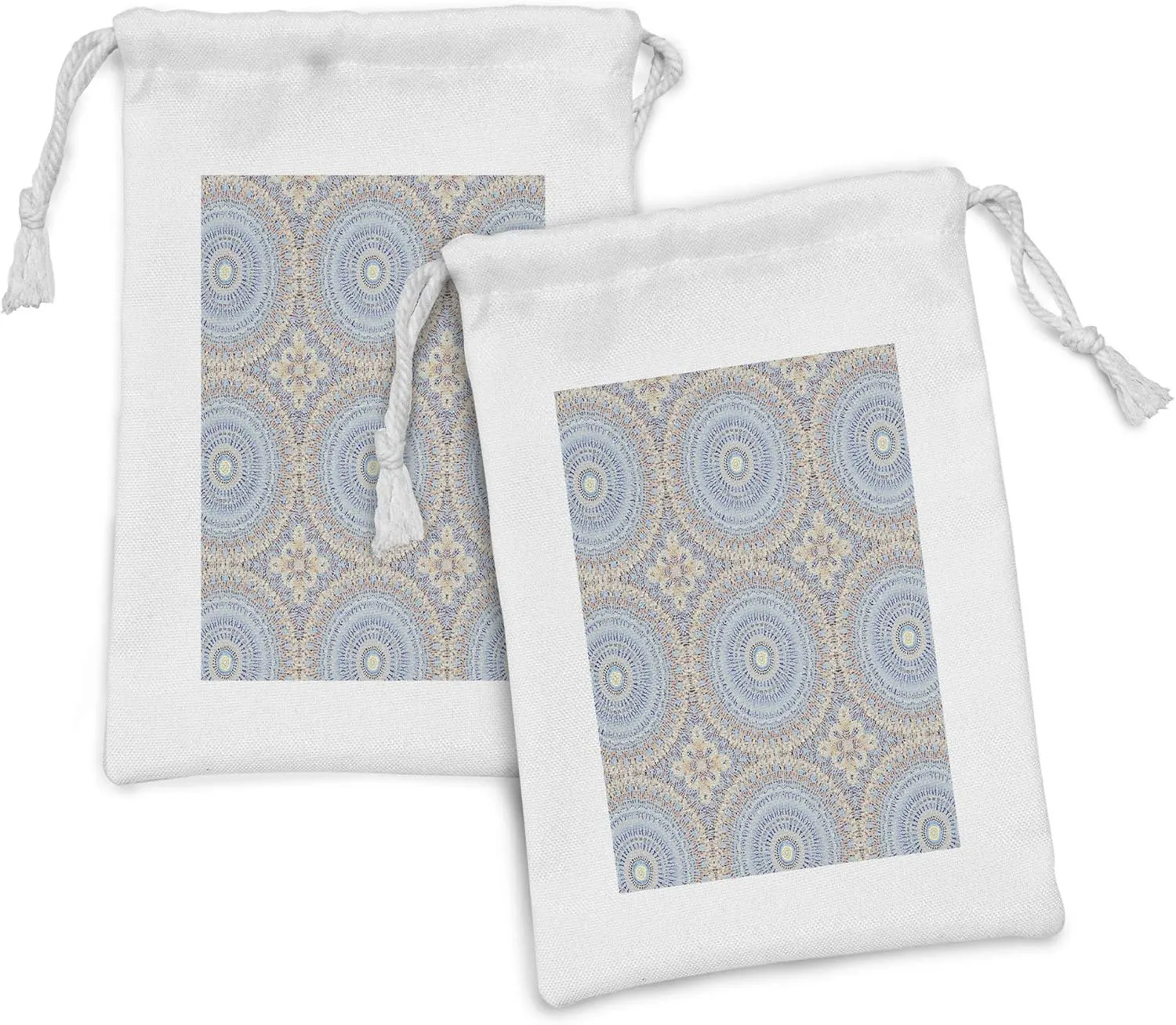 Ambesonne Mandala Fabric Pouch Set of 2, Ethnic Dots and Shapes Forming Concentric Illusion in Different Earth Tones, Small Drawstring Bag for Toiletries Masks and Favors, 9" x 6", Multicolor