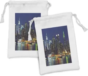 Ambesonne New York Fabric Pouch Set of 2, NYC Midtown Skyline in Evening Skyscrapers Metropolis City States Photo, Small Drawstring Bag for Toiletries Masks and Favors, 9" x 6", Royal Blue