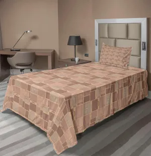 Ambesonne Retro Sheet Set, Travel Work Theme with Leather Bags Accessories Wallet Suitcase Purse, Fitted and Flat Sheet with Pillowcase Bedding Accent 3 Piece Set, Twin XL, Pale Salmon Mauve Taupe