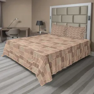 Ambesonne Retro Sheet Set, Travel Work Theme with Leather Bags Accessories Wallet Suitcase Purse, Fitted and Flat Sheet with Pillowcases Bedding Accent 4 Piece Set, Calking, Pale Salmon Mauve Taupe